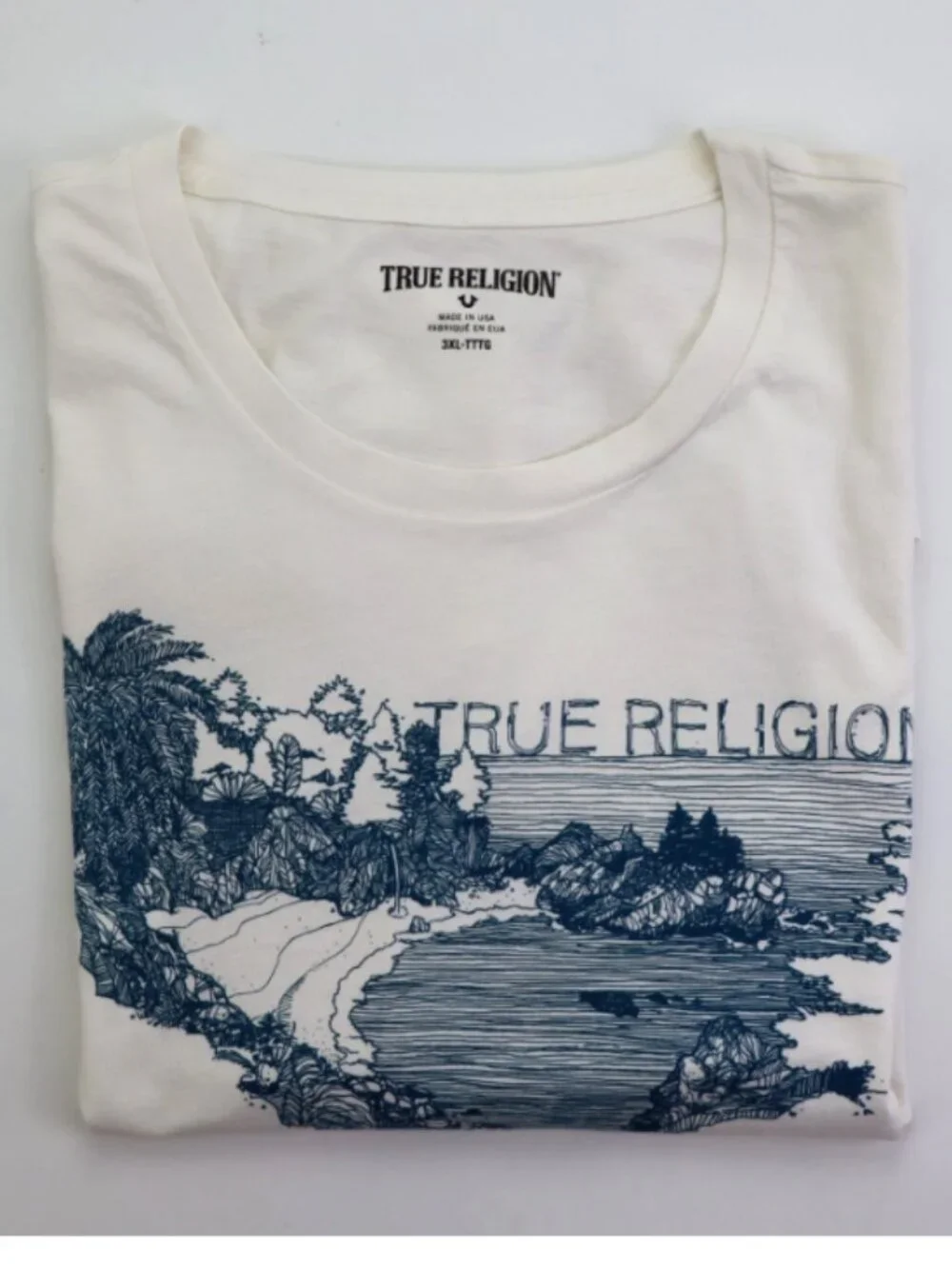 True Religion Made in USA Men's T-Shirt Tee 3XL Crew Neck Cotton Winter White
